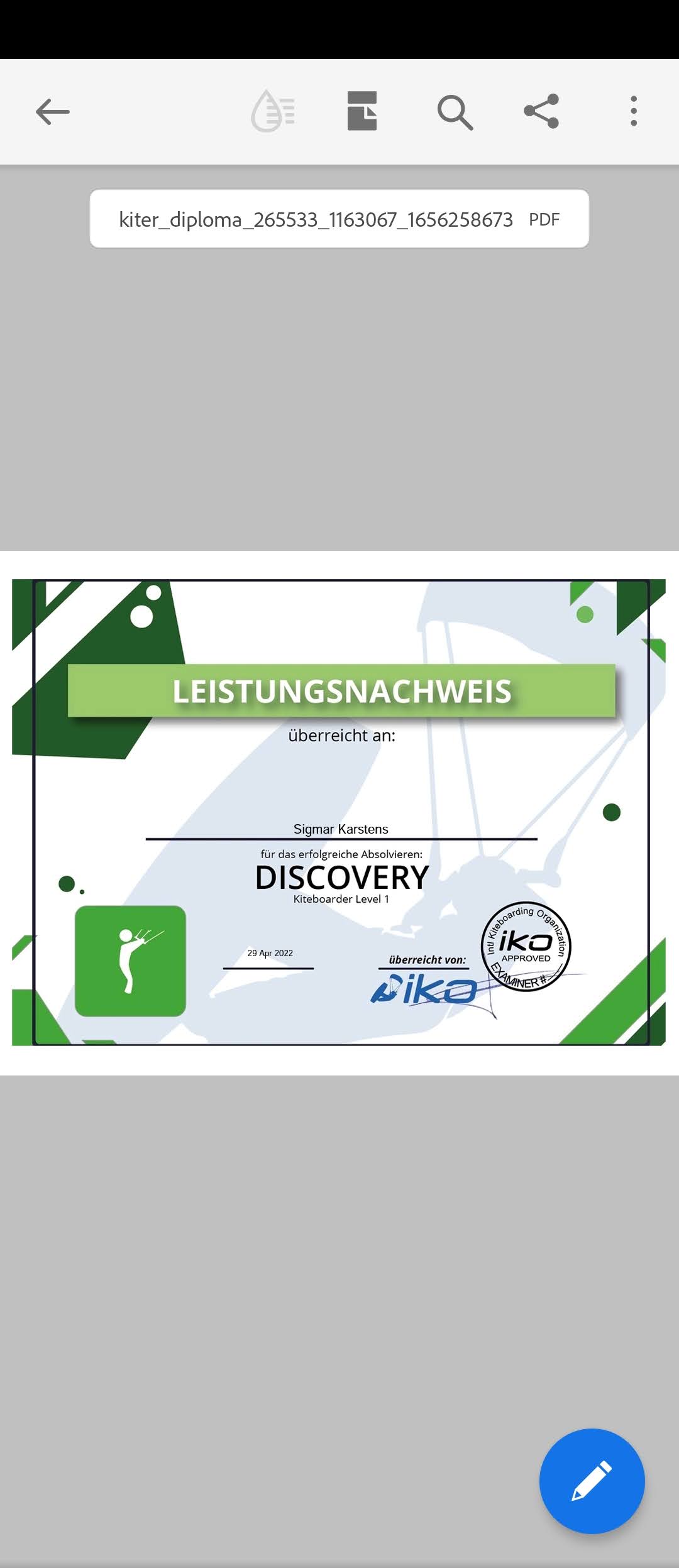 IKO Discovery Level 1 Diplom
